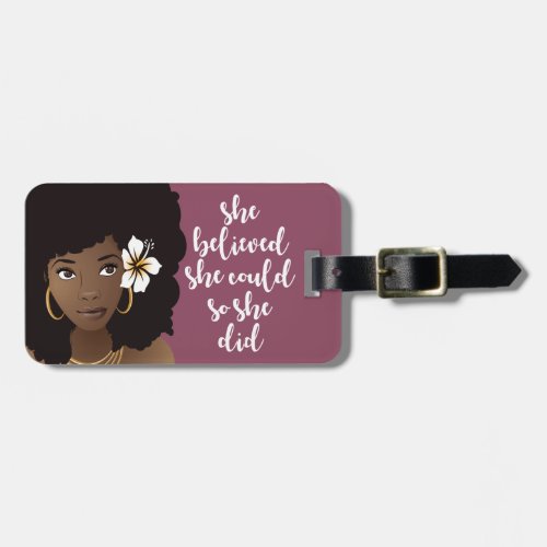 She Believed She Could Black Woman Flower Purple Luggage Tag