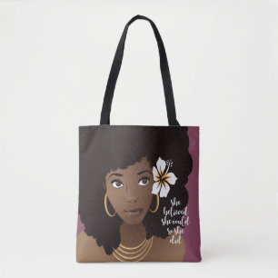 She Believed She Could, Black Woman, Flower Purple Tote Bag