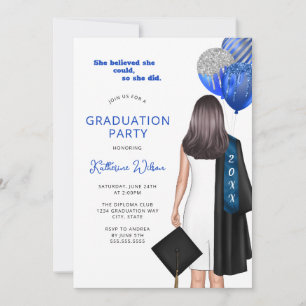 She Believed She Could Blue Photo Graduation Party Invitation