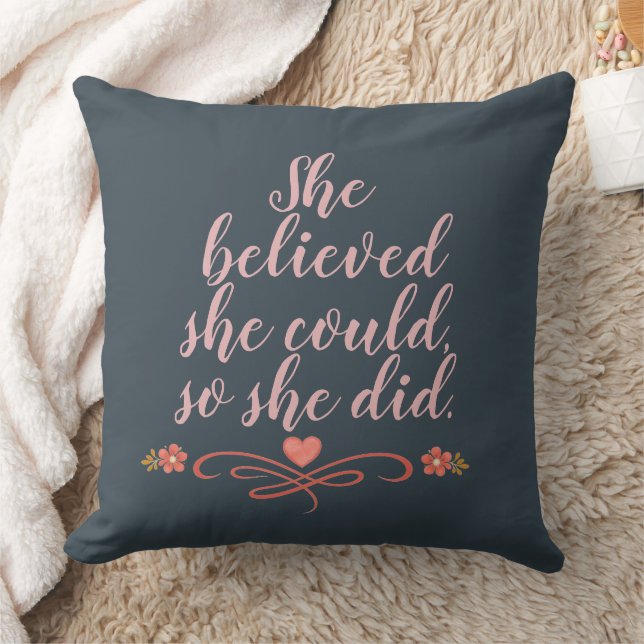 She Believed She Could Blush Pink Cool Chic Quote  Throw Pillow (Blanket)