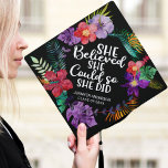 She believed she could colorful tropical flowers graduation cap topper<br><div class="desc">Celebrate your big day with this elegant girly graduation cap topper featuring an inspirational quote that reads "She believed she could, so she did" in white modern hand-written fonts, surrounded by a wreath of colorful watercolor tropical flowers and foliage. Easily customize this cap topper with your name and graduation year....</div>