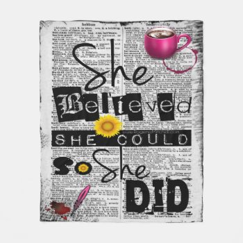 She Believed She Could (dictionary) - Plush Medsz Fleece Blanket by RMJJournals at Zazzle