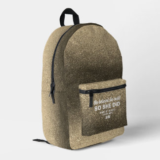 She Believed She Could Faux Gold Glitter Sparkles Printed Backpack