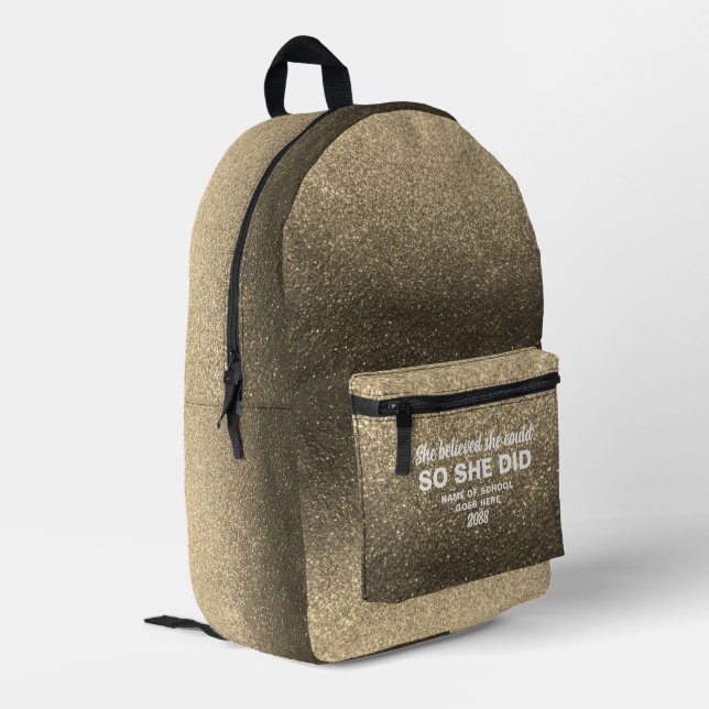 She Believed She Could Faux Gold Glitter Sparkles Printed Backpack (Back Corner Left)