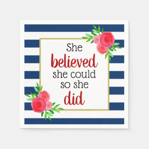 She Believed She Could Floral Stripes Motivational Napkins
