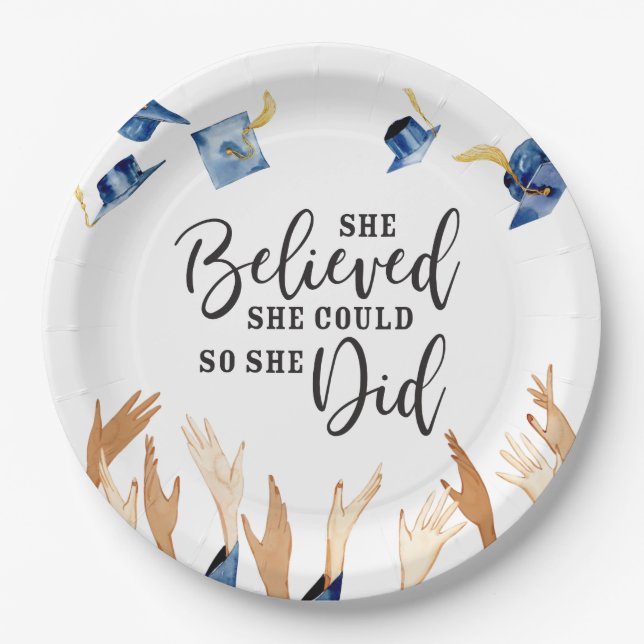 She Believed She Could Graduation Caps  Paper Plates (Front)