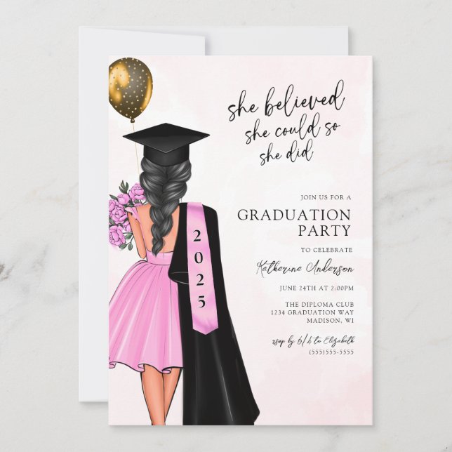 She Believed She Could Graduation Party Invitation (Front)