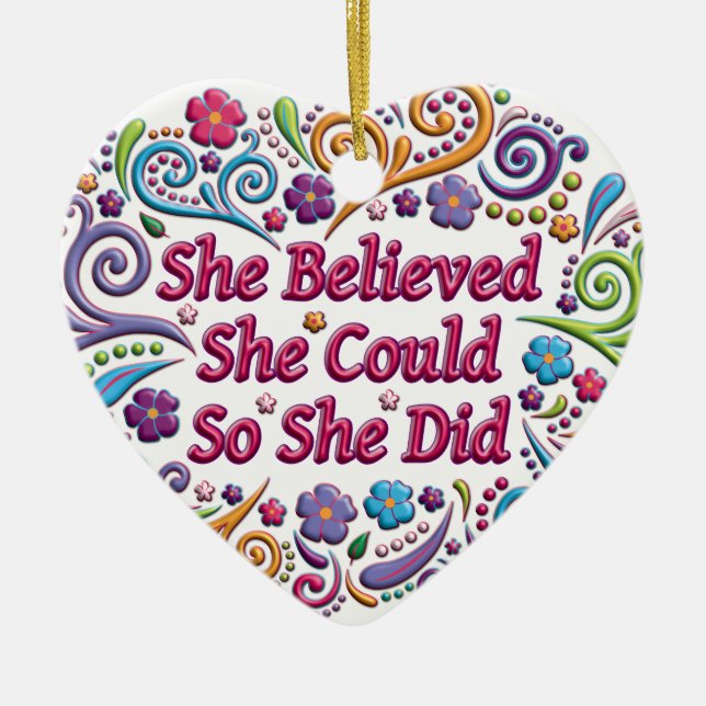She Believed She Could Heart Christmas Ornament (Front)