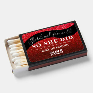 She Believed She Could Modern Glitter Graduation Matchboxes