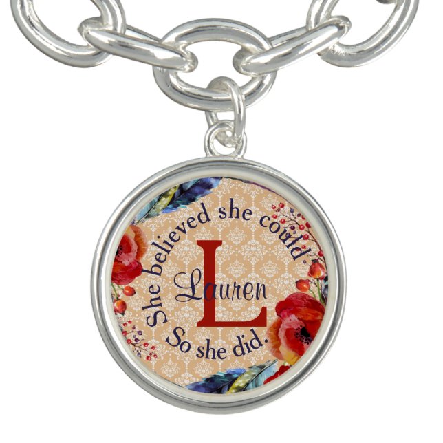 She Believed She Could Monogram Floral Bracelet (Design)