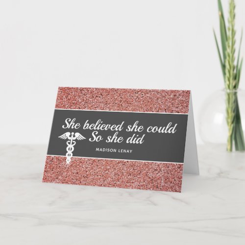 She Believed She Could Nurse Graduate Pink Glitter Card