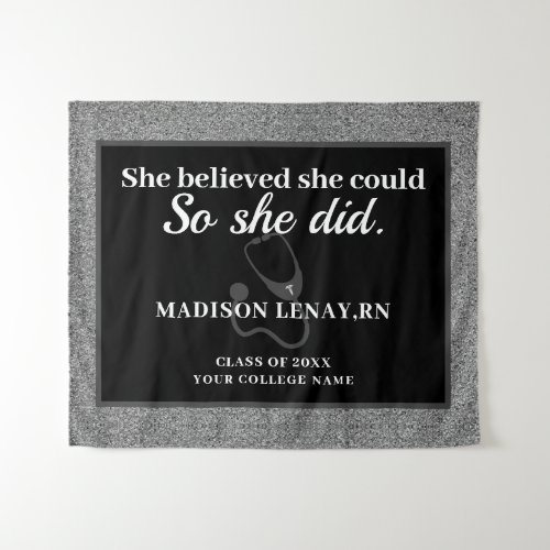 She Believed She Could Nurse Silver Glitter Name Tapestry