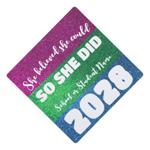 She Believed She Could Polysexual Glitter Sparkles Graduation Cap Topper