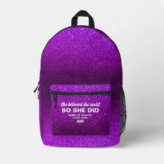 She Believed She Could Purple Glitter Sparkles Printed Backpack