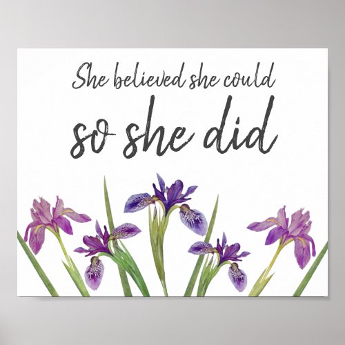 She Believed She Could Purple Watercolor Floral Poster