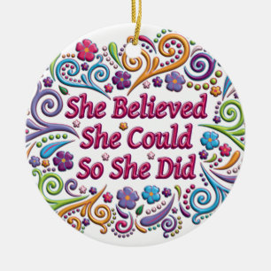 She Believed She Could Round Christmas Ornament