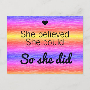 She Believed She Could So She Did Colourful Ocean Postcard