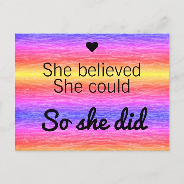 She Believed She Could So She Did Colourful Ocean Postcard (Front)