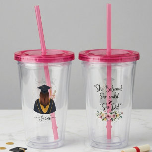 She Believed She Could So She Did Floral Quote Acrylic Tumbler