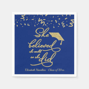 She Believed She Could So She Did Grad Party Blue Napkins