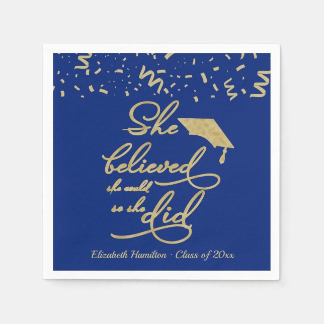 She Believed She Could So She Did Grad Party Blue Napkins (Front)