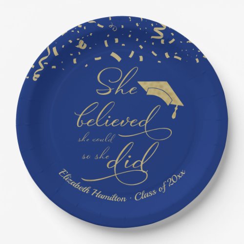 She Believed She Could So She Did Grad Party Blue Paper Plates