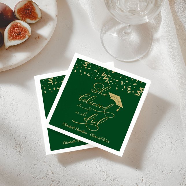 She Believed She Could So She Did Grad Party Green Napkins (Creator Uploaded)