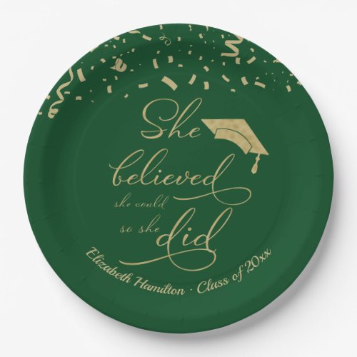 She Believed She Could So She Did Grad Party Green Paper Plates