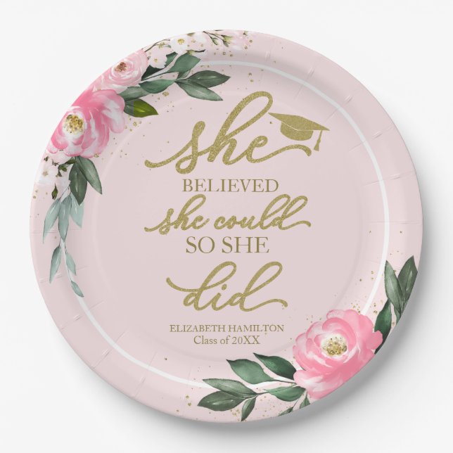 She Believed She Could So She Did Grad Party  Paper Plates (Front)