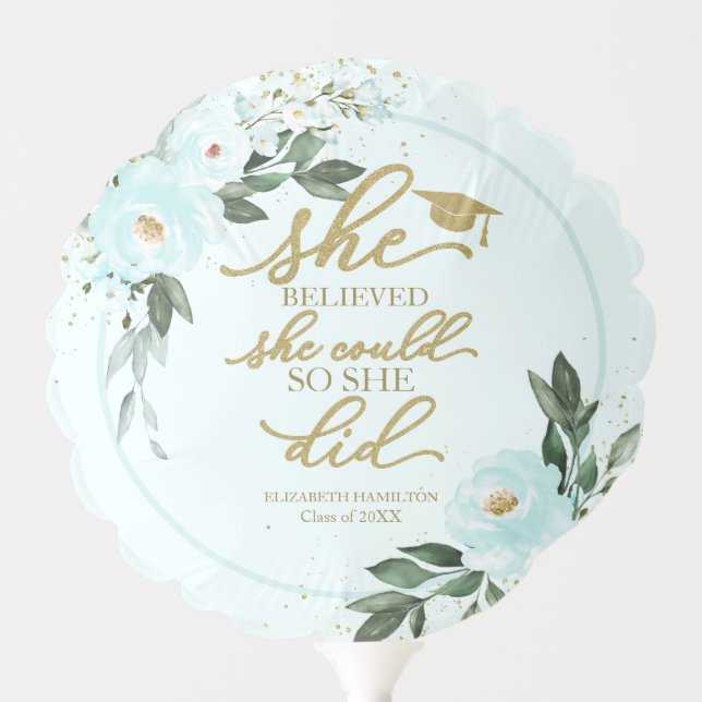 She Believed She Could So She Did Grad Party Teal Balloon (Front)