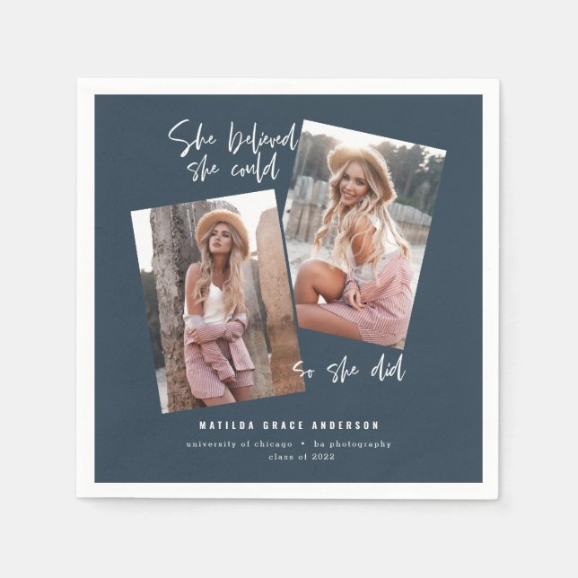 She believed she could so she did graduation blue napkins (Front)