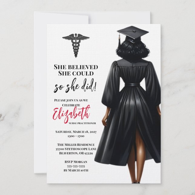 She Believed She Could So She Did Graduation Invitation (Front)
