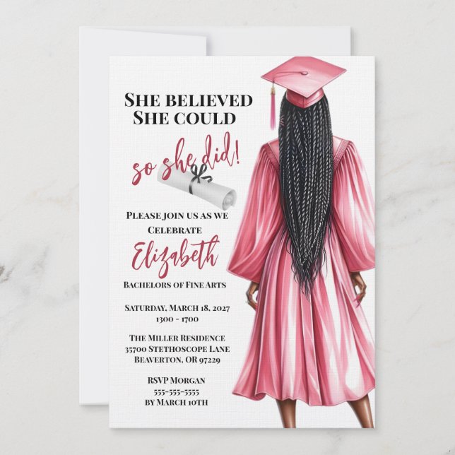 She Believed She Could So She Did Graduation Invitation (Front)