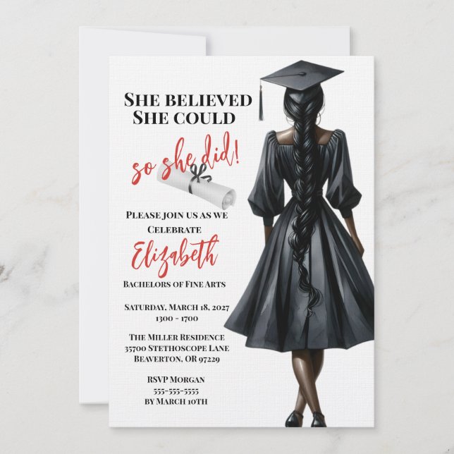She Believed She Could So She Did Graduation Invitation (Front)
