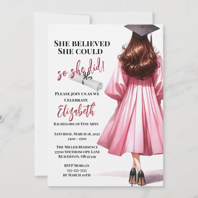 She Believed She Could So She Did Graduation Invitation (Front)