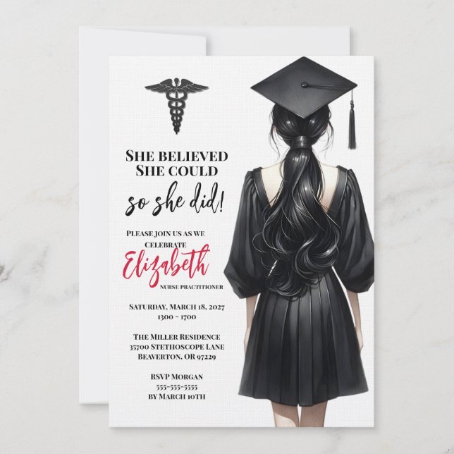 She Believed She Could So She Did Graduation Invitation (Front)