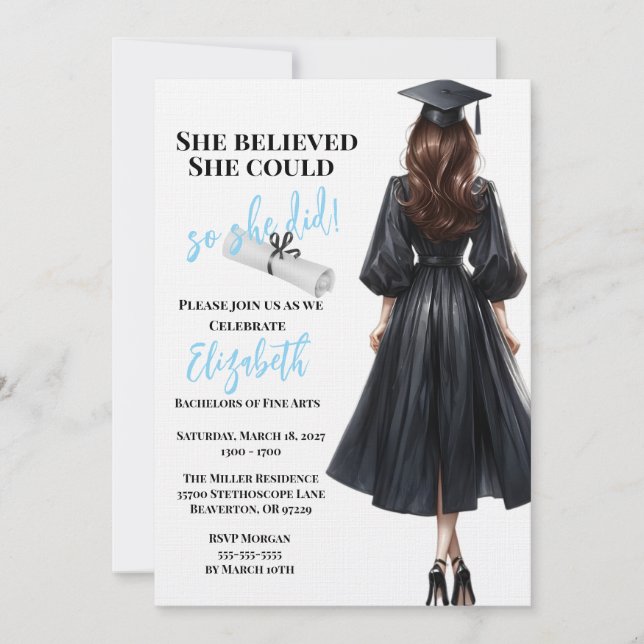 She Believed She Could So She Did Graduation Invitation (Front)