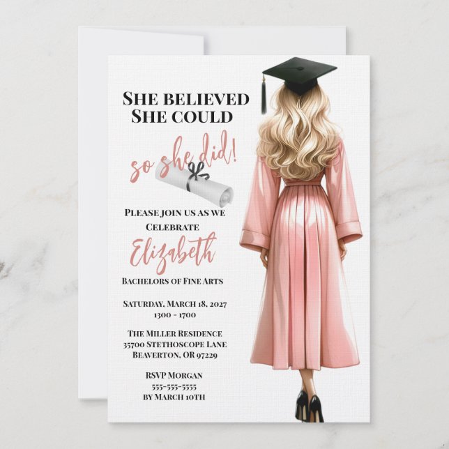 She Believed She Could So She Did Graduation Invitation (Front)
