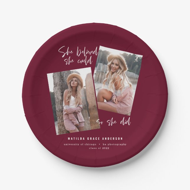 She believed she could so she did graduation  pape paper plates (Front)