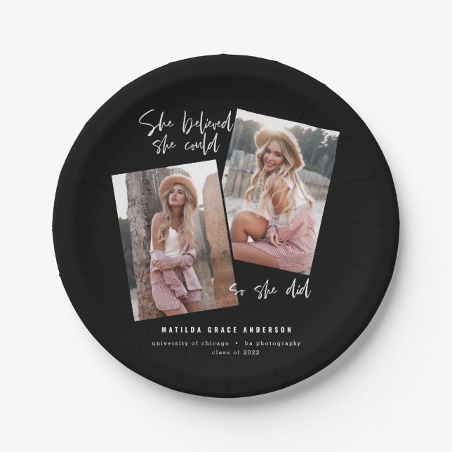 She believed she could so she did graduation  paper plates (Front)