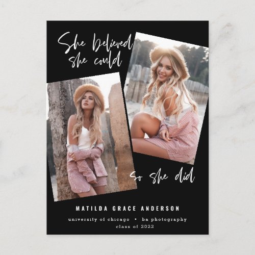 She believed she could so she did graduation postcard