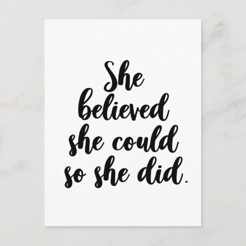 She believed she could so she did inspirational postcard