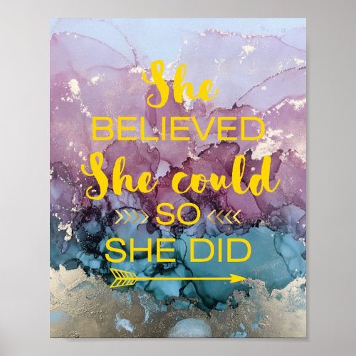 She Believed She Could So She Did Marble Gold Poster