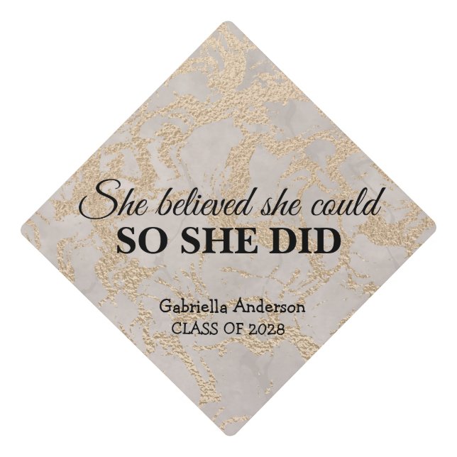 She Believed She Could So She Did Marble Graduation Cap Topper (Front)