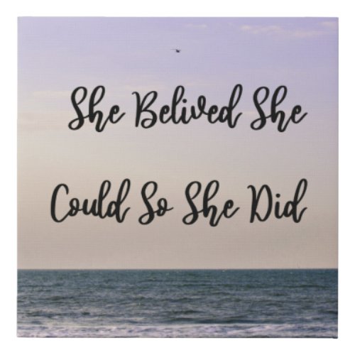 She Believed She Could So She Did Ocean Motivation Faux Canvas Print