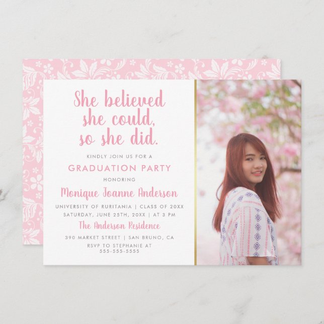She Believed She Could So She Did Photo Graduation Invitation (Front/Back)