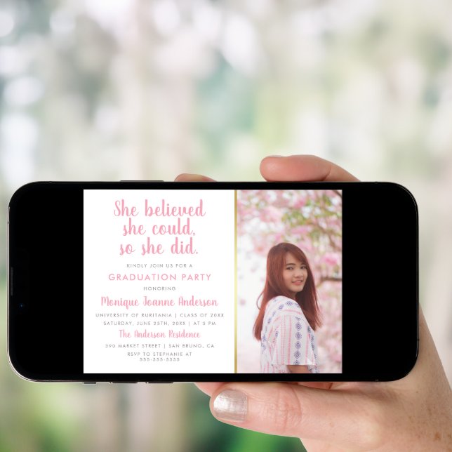 She Believed She Could So She Did Photo Graduation Invitation (Front Digital)