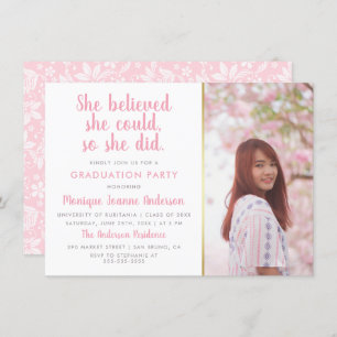 She Believed She Could So She Did Photo Graduation Invitation