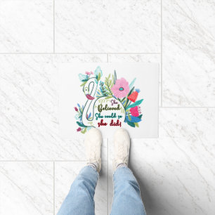 She Believed She Could So She Did Swan with Flower Doormat