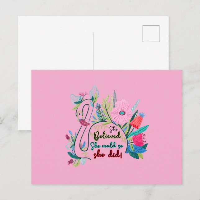 She Believed She Could So She Did Swan with Flower Postcard (Front/Back)